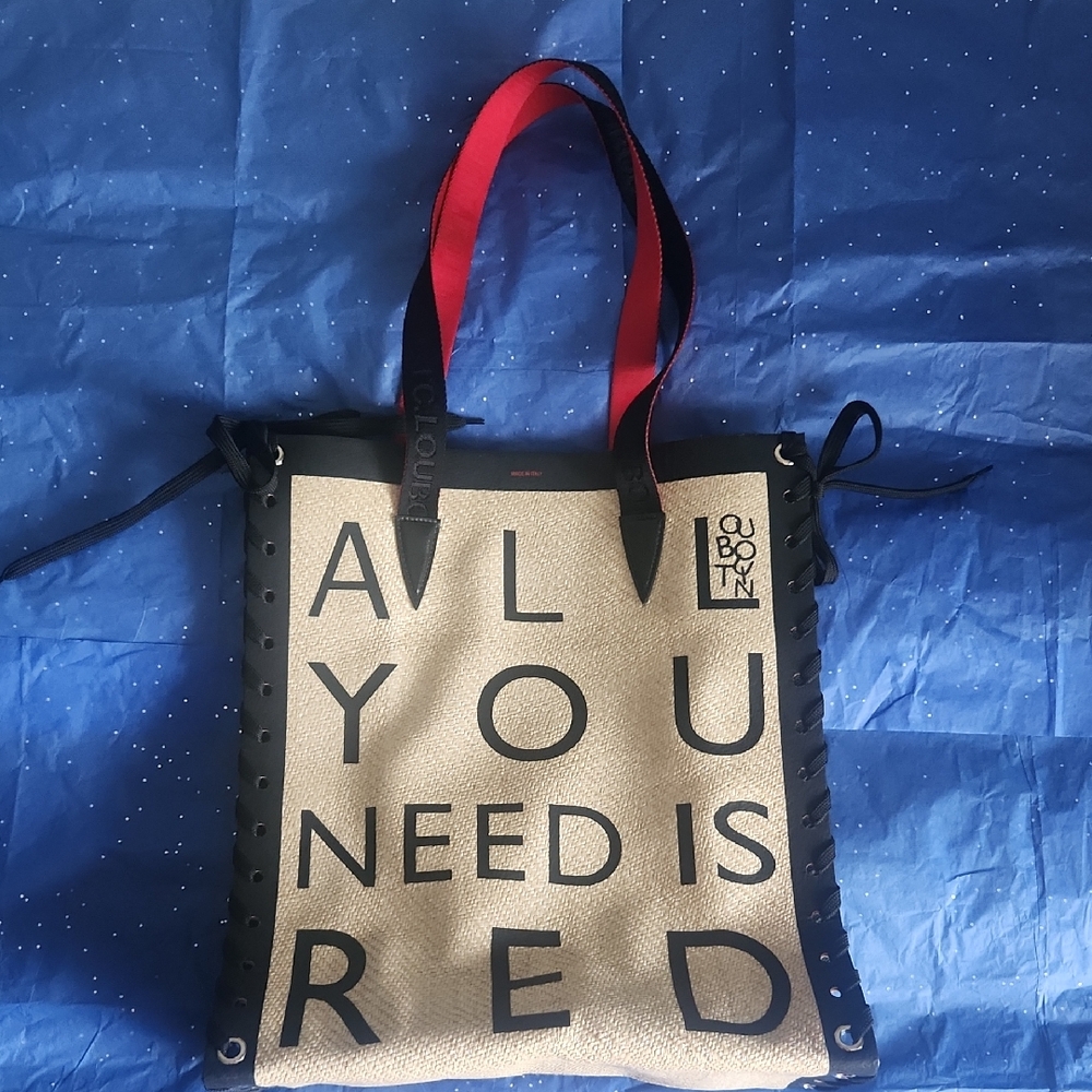 Christian Louboutin Beige and Black Tote with Red Accents